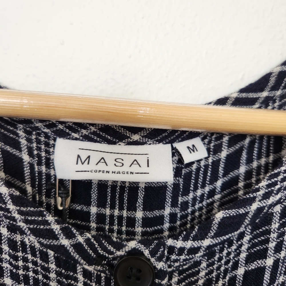 Button-Front Navy Plaid Blouse - Picture 4 of 9